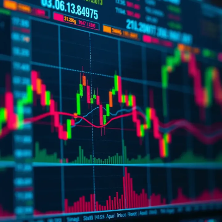 Technical Indicators Applied to Price Chart for Trend Analysis in Binary Options Technical indicators including moving averages and RSI overlaid on a price chart for trend analysis