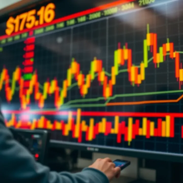 Conceptual visualization of binary options market with digital graphs and trading signals