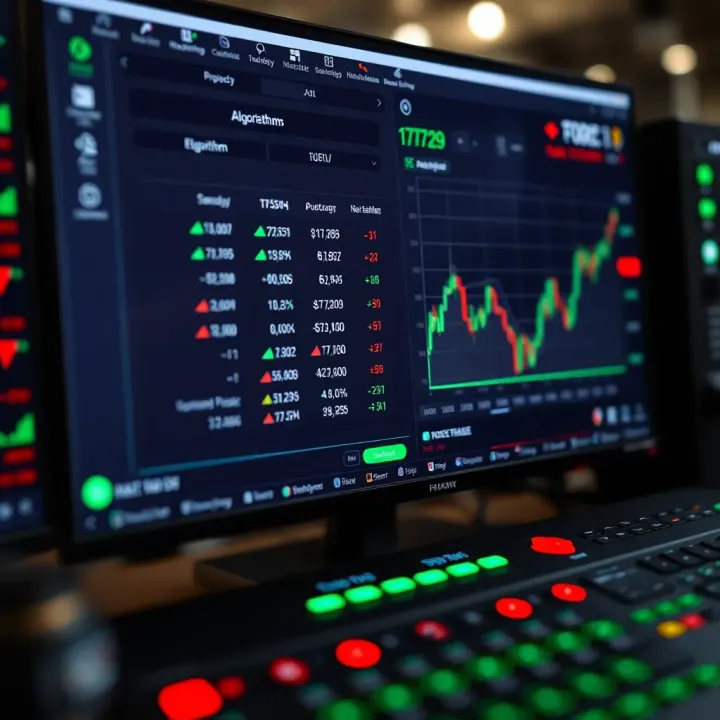 Automated Forex Trading System Interface with Algorithm Controls Interface of automated forex trading system showing algorithm settings and trade execution options