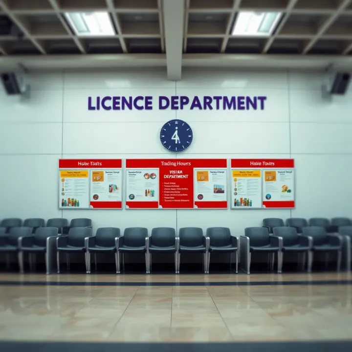 Visitor waiting area inside Bedfordview Licence Department with seating and informational posters