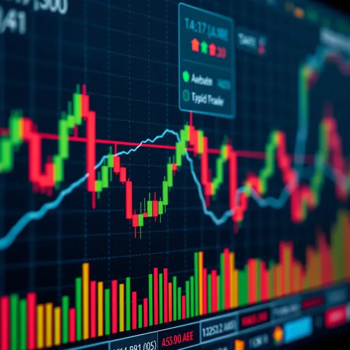 Graph showing forex trading data with automated trading bot icons overlay