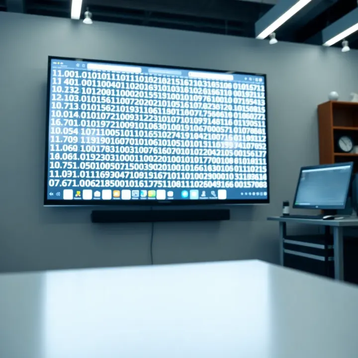 Technical Overview of Binary Display on White Background in Digital Media Digital interface showing binary sequences presented on a bright white screen highlighting technical design considerations