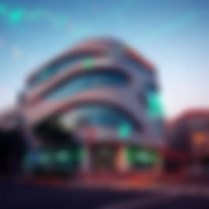 Modern South African bank building with forex trading digital interface overlay