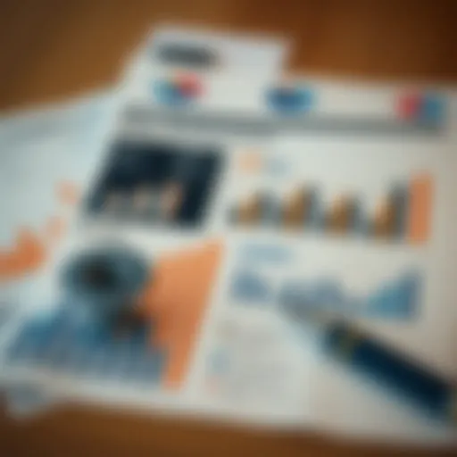 Illustration of risk assessment elements including charts, graphs, and strategic planning documents