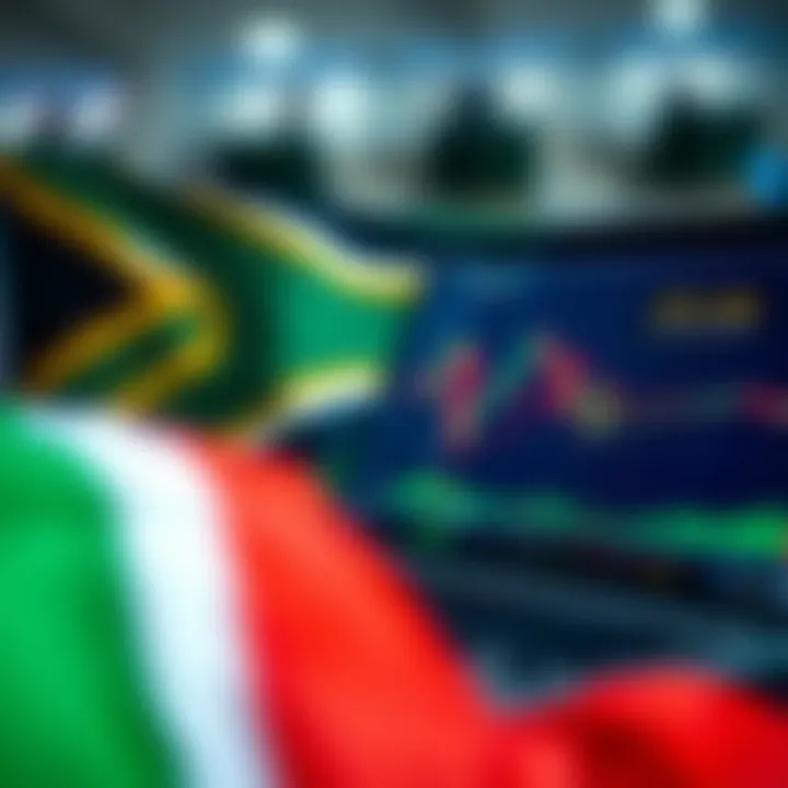 Binary Options Trading Interface with South African Market Context Illustration showing a digital trading interface with binary options charts and a South African flag in the background