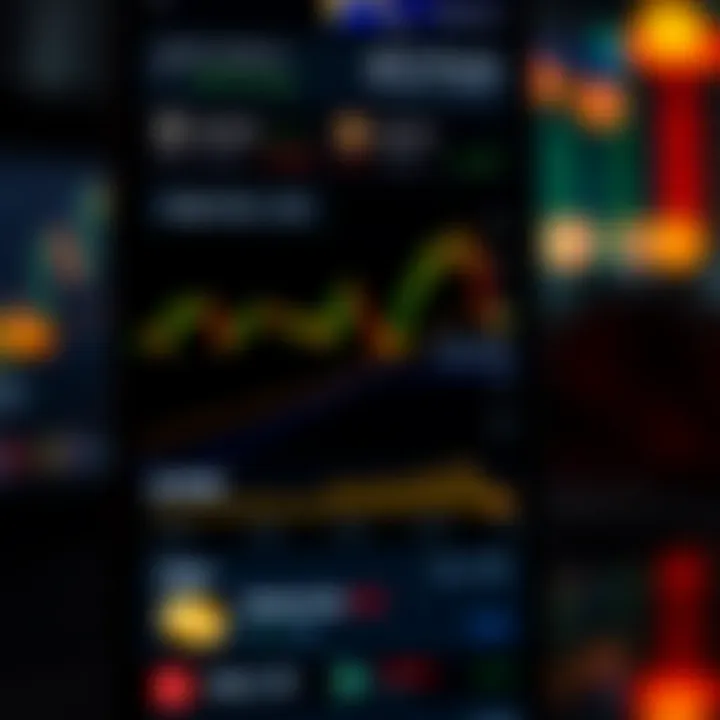 User interface displaying various cryptocurrency options and trading charts on a mobile device