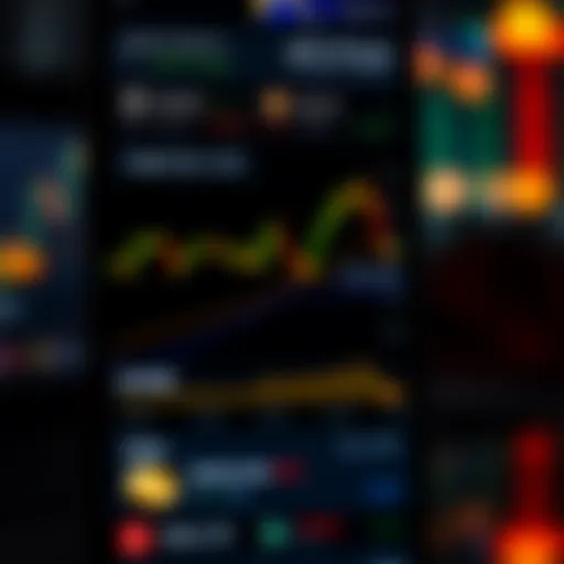 Cryptocurrency Trading App Interface Featuring Market Data and Coin Selection User interface displaying various cryptocurrency options and trading charts on a mobile device