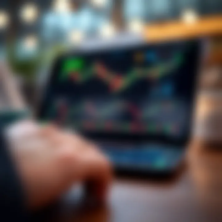 Mobile device displaying a trading app interface with charts and market data on screen