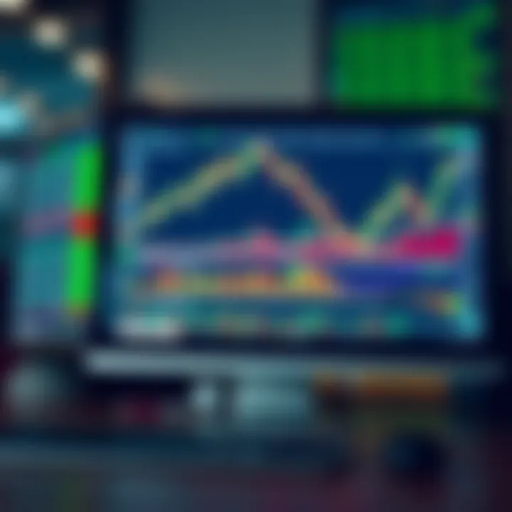 Computer screen showing forex trading platform with market data, charts, and analytical tools