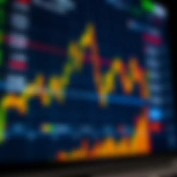 Graph showing currency exchange rates fluctuations on a digital trading platform