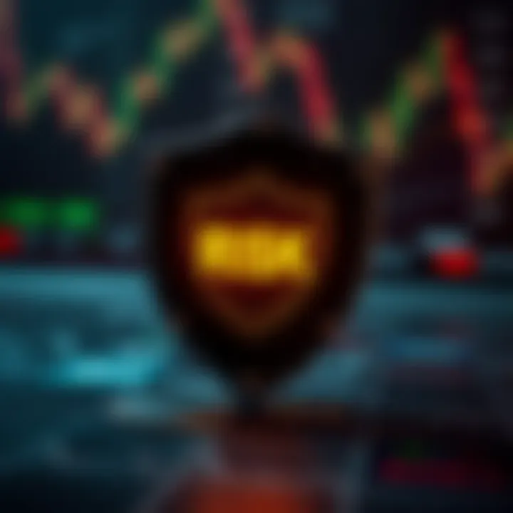 Conceptual illustration of risk management in binary options trading with protective shield and financial symbols