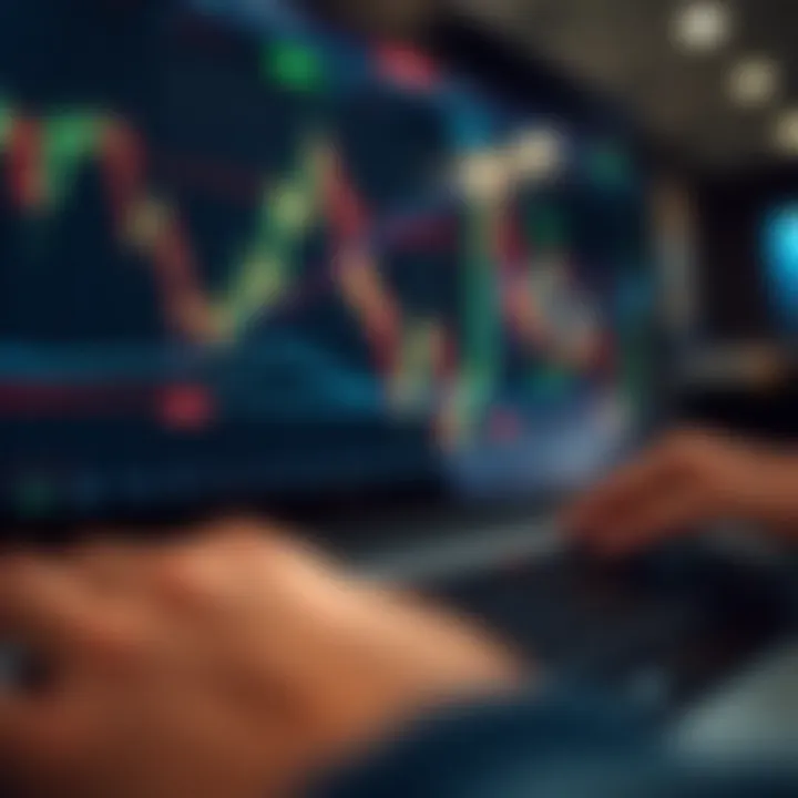 Graph showing currency pairs with upward and downward trends on a digital trading platform