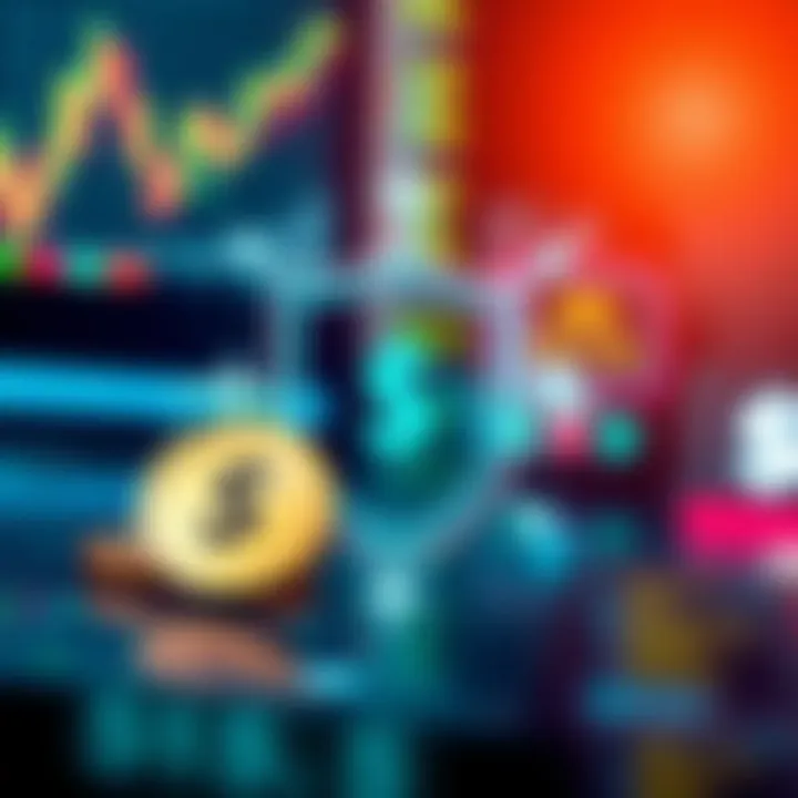 Illustration of risk management concepts with currency symbols and safety shield