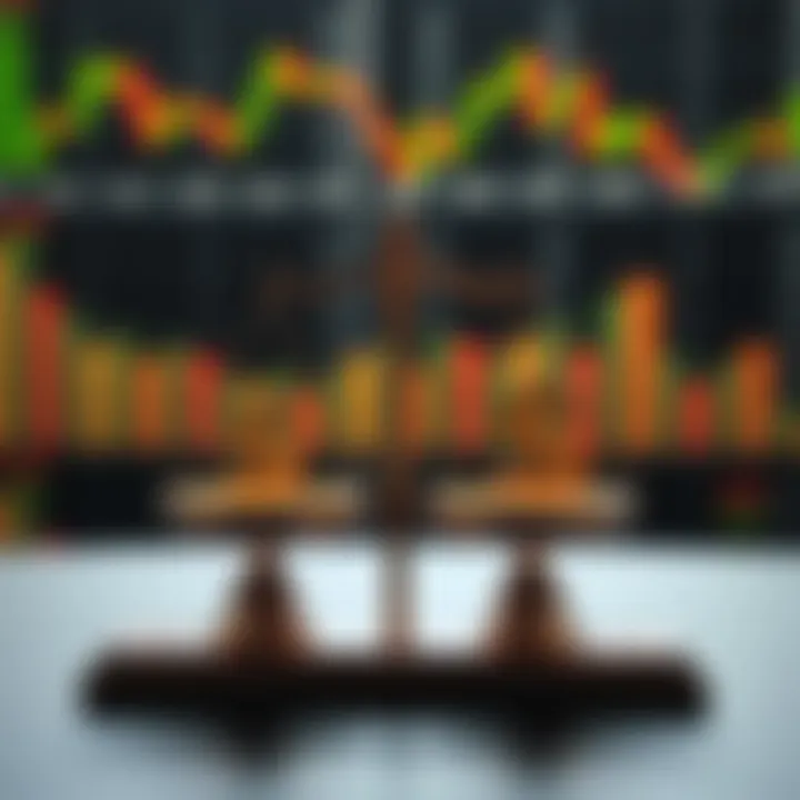 Conceptual illustration of risk management with balancing scales and currency symbols