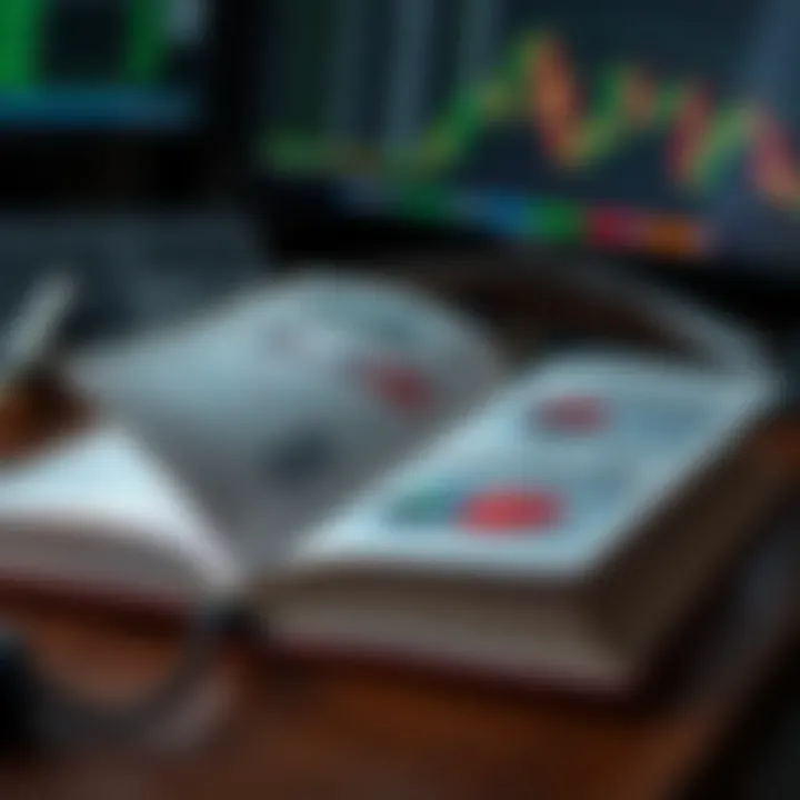 Open book displaying charts and graphs related to binary options trading strategies