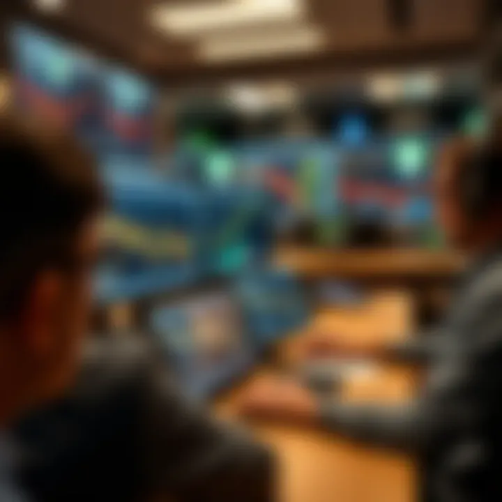 Comparison of local forex school and online trading education on computer screens