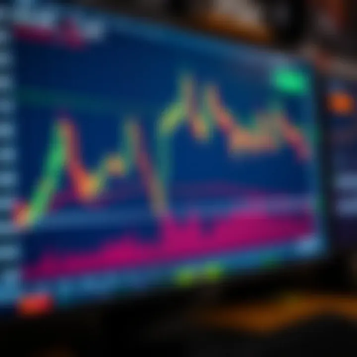 Graph showing rising and falling currency exchange rates on a computer screen