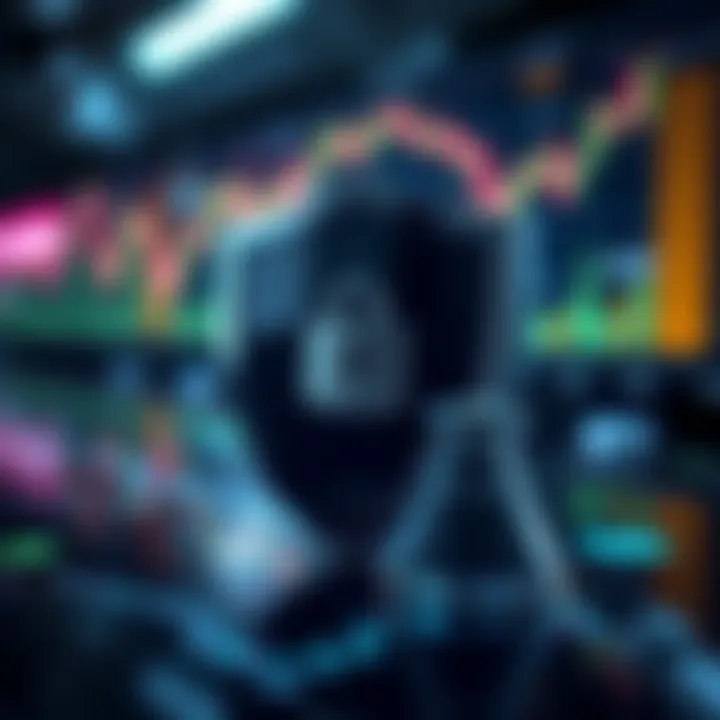 Conceptual representation of security and regulation in forex trading with a shield and digital elements