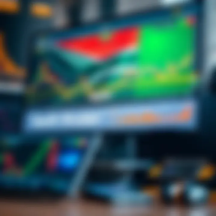 A computer screen displaying forex trading charts and South African flag