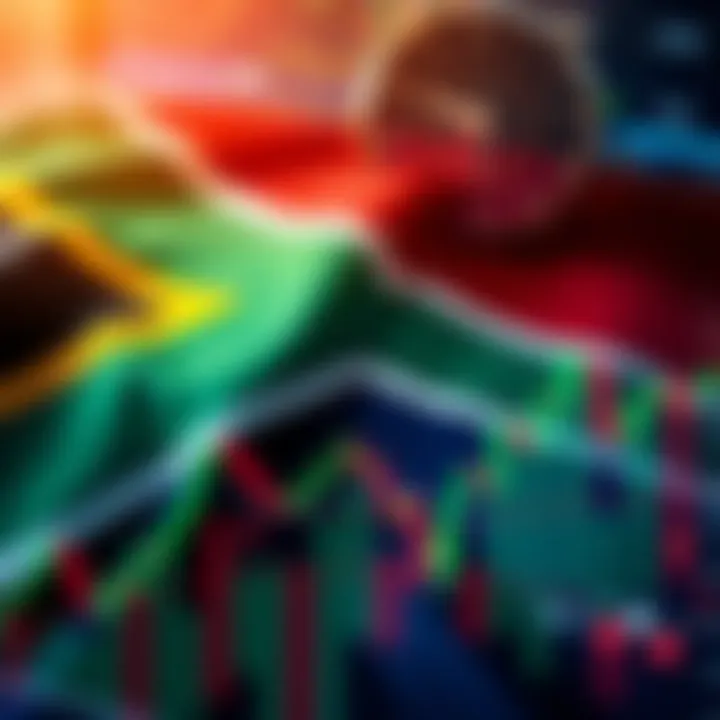 South African flag with forex trading charts and currency symbols overlay