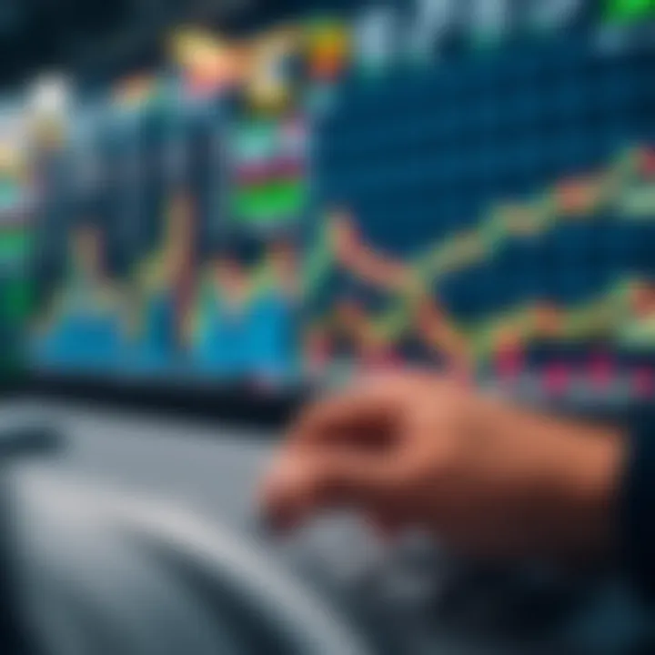 Forex Trading Strategies and Risk Management Tools Digital interface displaying forex trading charts and risk management indicators
