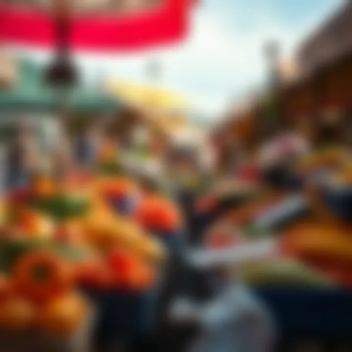 Fresh fruits and vegetables displayed at a vibrant outdoor market in Somerset West under clear skies