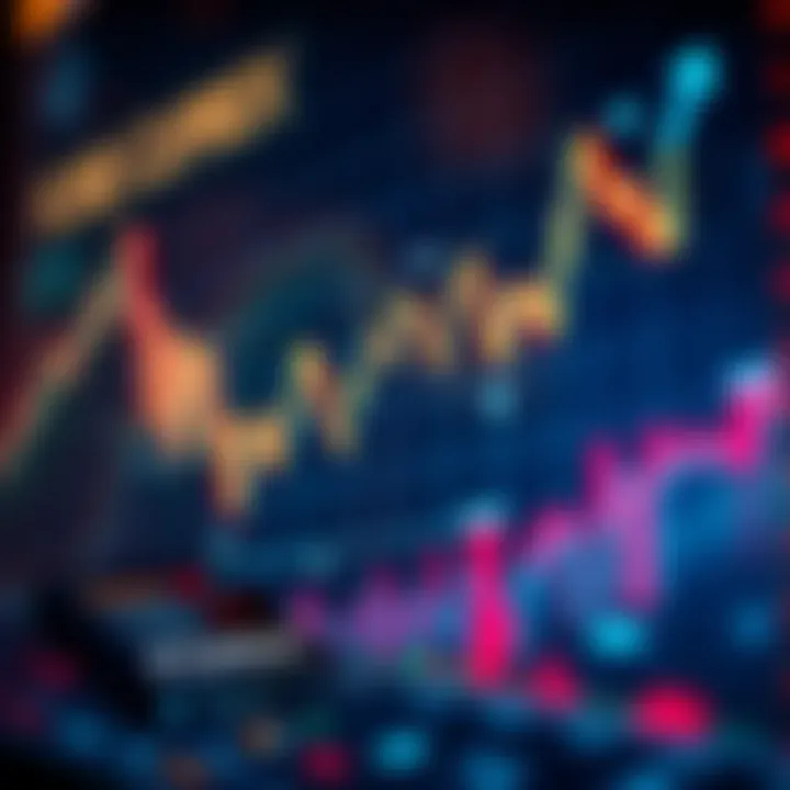 Graph showing currency exchange trends with digital technology elements