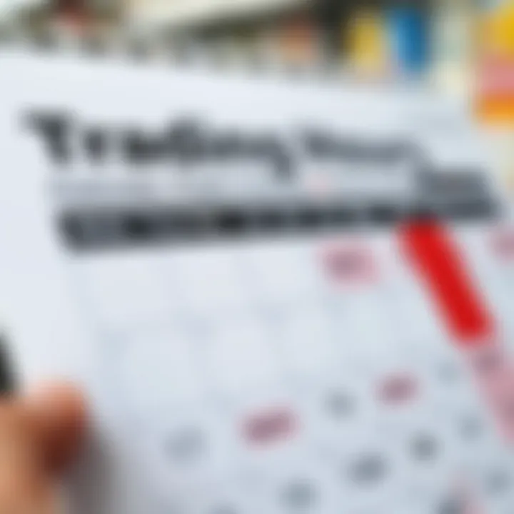 Close-up of a calendar marked with public holidays and weekend days highlighting variations in store hours