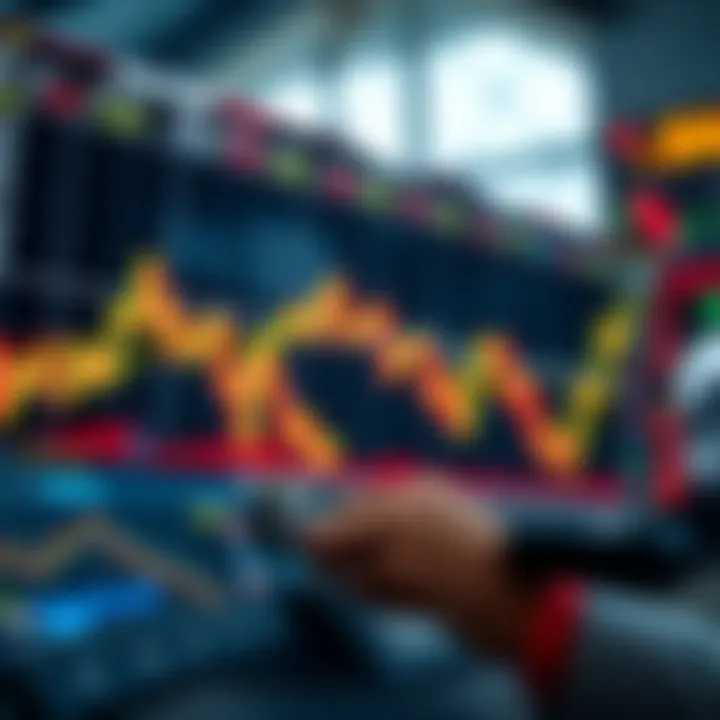 Illustration showing currency charts and signal alerts for forex trading