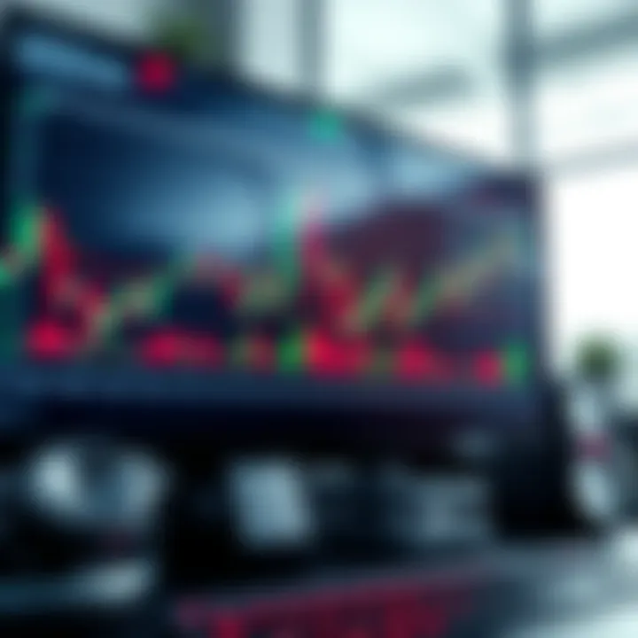 Forex trading platform interface displaying candlestick charts and trading indicators