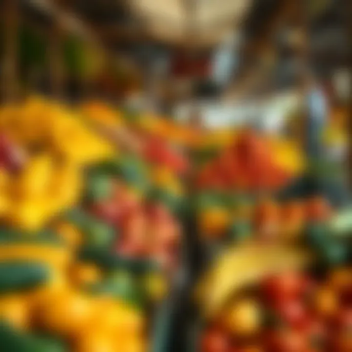 Fresh colorful fruits and vegetables displayed at Kenilworth market stalls during daytime