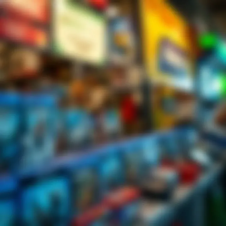 Market stall with various video game boxes displayed, representing game trading activity