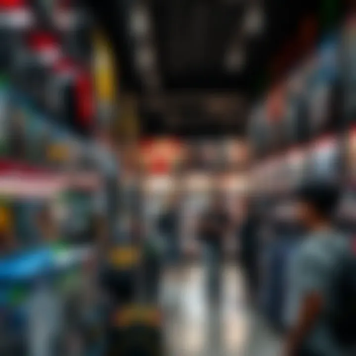 Customers browsing video games and gaming accessories inside a well-organized game store