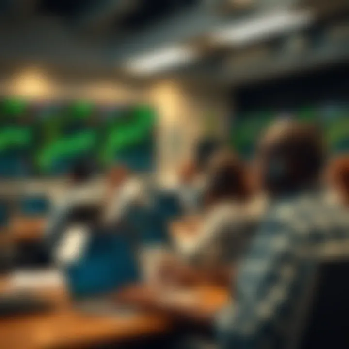 Focused Forex Trading Training Environment in South Africa An educational setting showing a focused forex trading class with laptops and charts