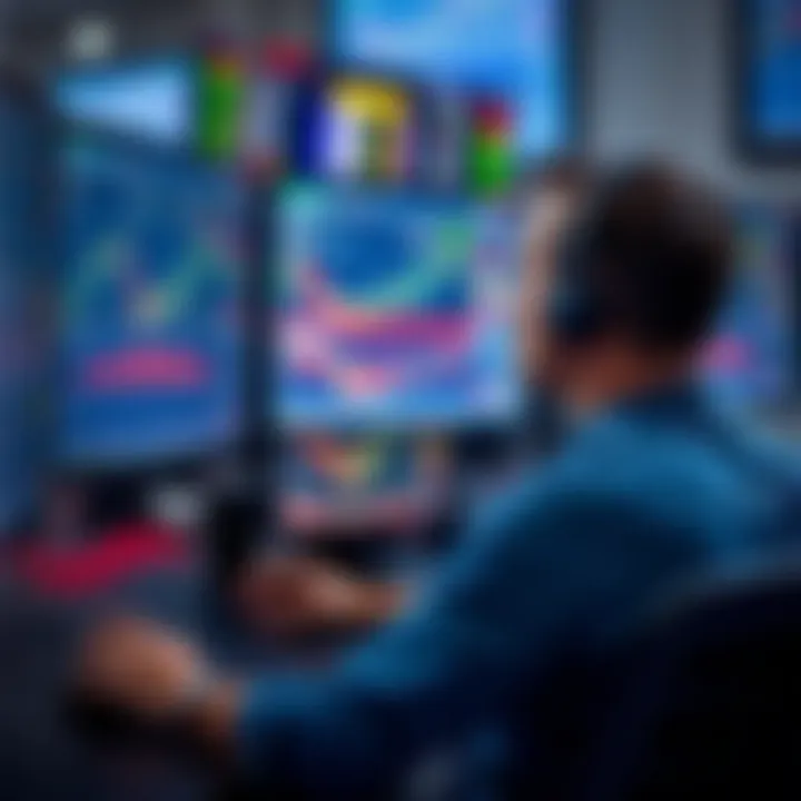 Trader Analyzing Forex Charts and Market Data Person analyzing multiple screens with forex trading charts and data
