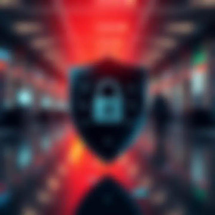 Visual representation of financial protection shield against online trading fraud with secure locks and regulatory symbols
