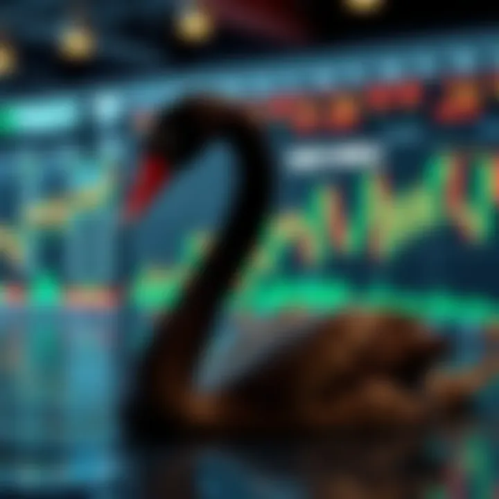 Conceptual illustration of unpredictable black swan event impact on business strategy with South African financial charts