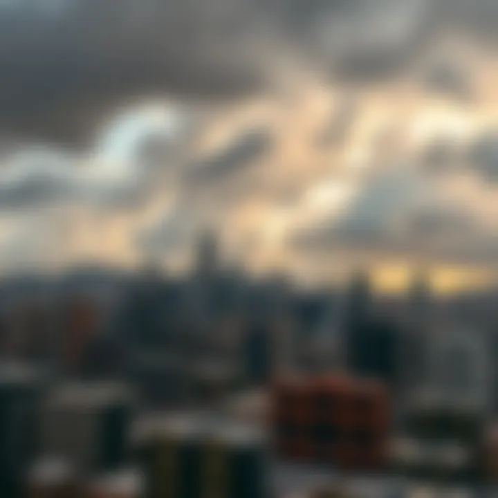South African business district skyline under dramatic cloudy sky symbolizing uncertainty in risk management