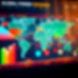 World map showing global forex trading sessions with highlighted time zones for major markets