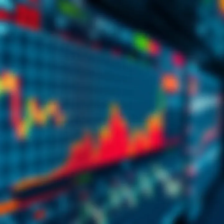 Graph showing binary options trading signals with upward and downward trends on a digital screen