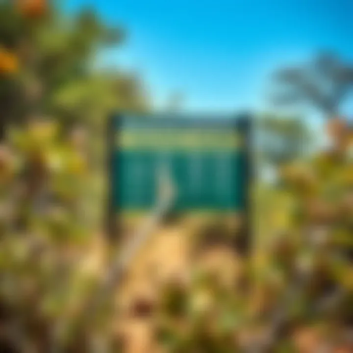 Signboard displaying trading hours at the entrance of a wildlife reserve surrounded by natural vegetation