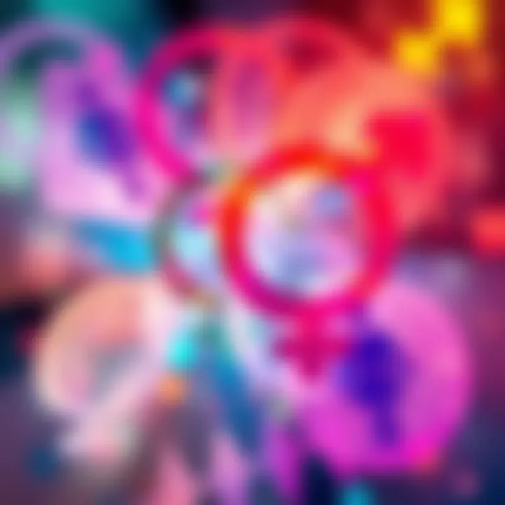 Abstract representation of gender symbols blending and overlapping in vibrant colors