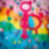 Colorful abstract representation of diverse gender symbols intertwined to illustrate non-binary identity and inclusion