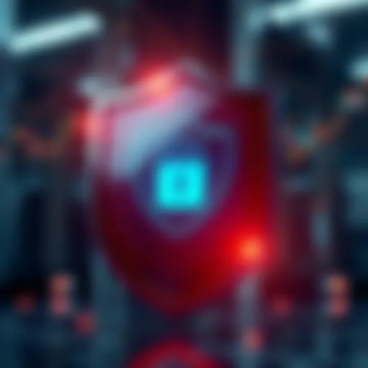 Conceptual illustration of risk protection shield safeguarding a company's assets