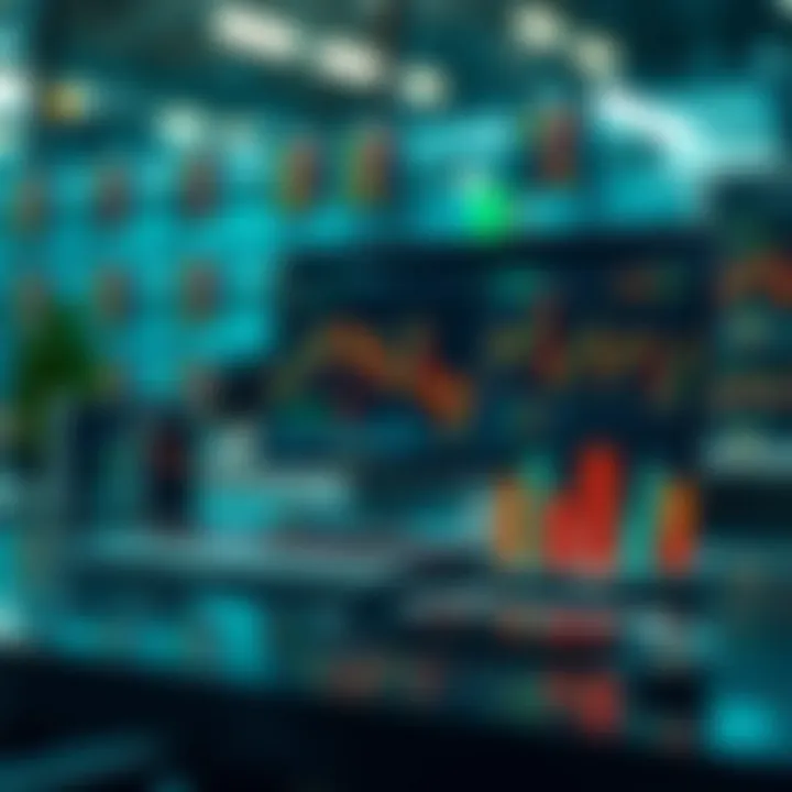 Conceptual illustration of online trading education with digital devices and financial icons