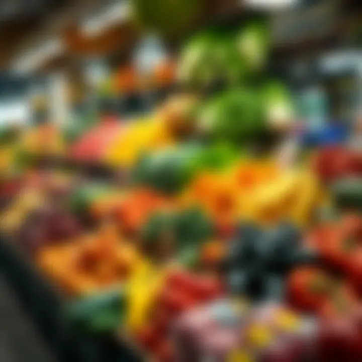 Colorful fresh fruits and vegetables displayed neatly inside the Willowbridge market