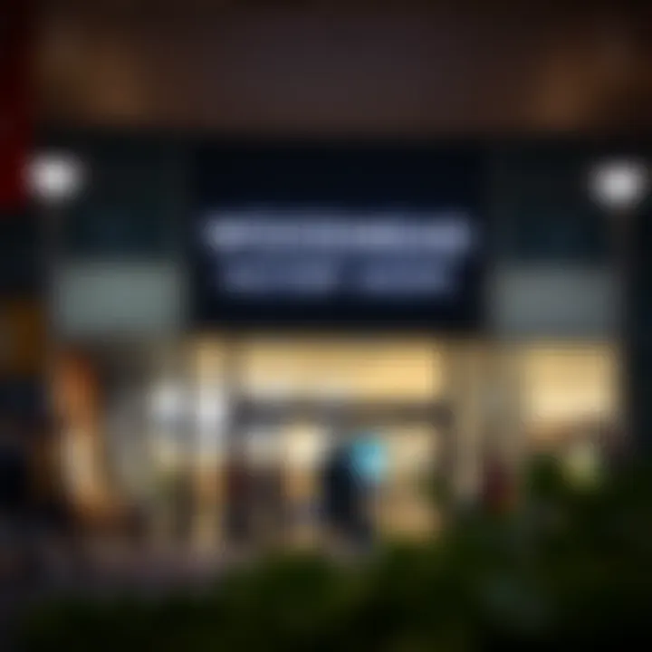 Exterior view of Woodmead Factory Shops entrance with shoppers arriving