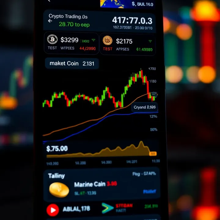 User interface displaying various cryptocurrency options and trading charts on a mobile device