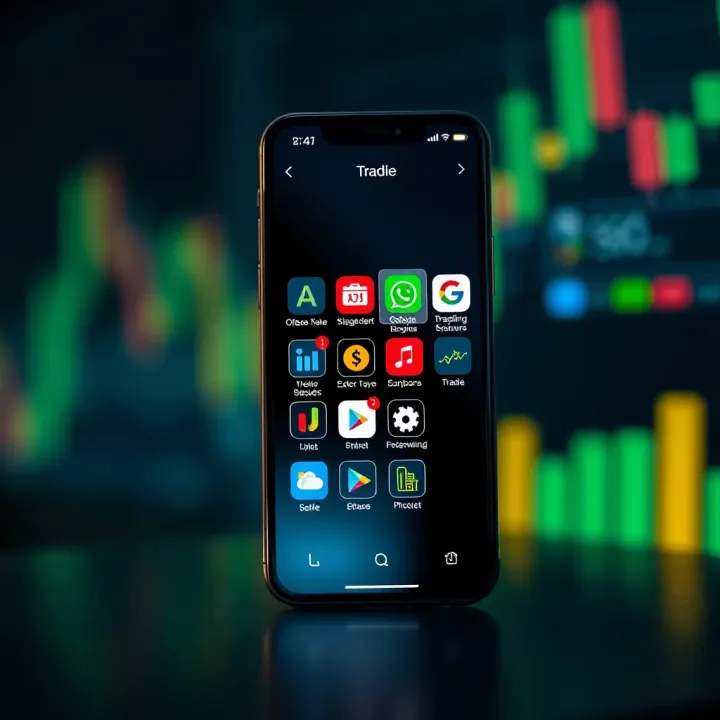 Illustration of a smartphone with icons representing different financial tools and data analytics