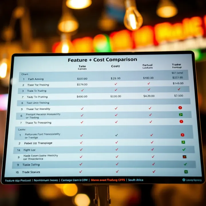 Comparison chart highlighting features and costs of popular trading apps used in South Africa